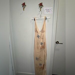 Zara Cream Backless Dress with Floral Accents
